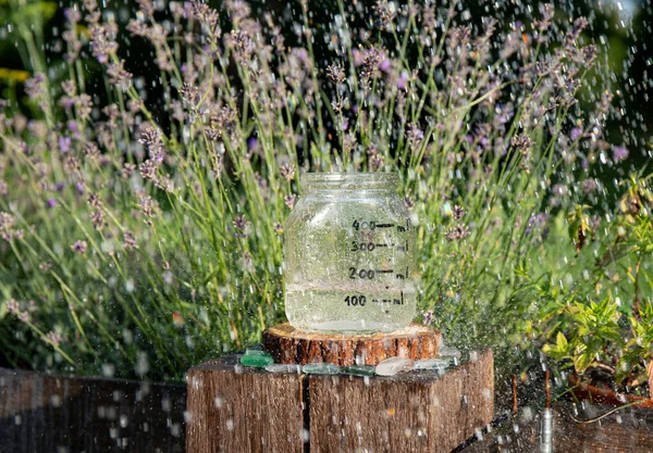 Handmade Rain Water Gauge Made Glass Jar Measuring Rain Home — Stock Photo, Image