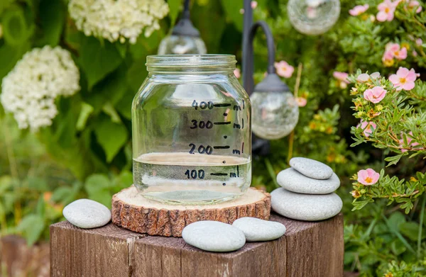 Handmade Rain Water Gauge Made Glass Jar Measuring Rain Home — Stok fotoğraf