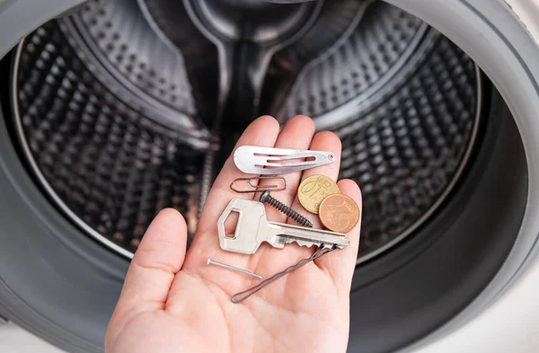 Metal Objects Found Washing Machine Damage Washing Machine Left Pockets — Fotografia de Stock