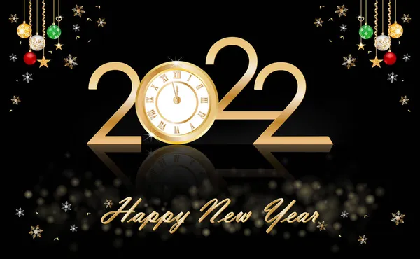 Frohes Neues Jahr 2022 Mit Luxusuhr Neues Jahr Glänzender Hintergrund — Stockvektor