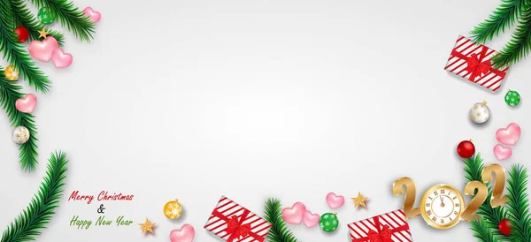 Банер Щасливий Новорічний Золотий Червоний Кольори Місце Тексту Ялинковими Кульками — стоковий вектор