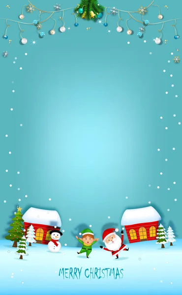 圣诞佳节快乐 新年快乐 带着金色的天空 蓝色的背景色 圣诞球和铃铛的矢量图解 — 图库矢量图片