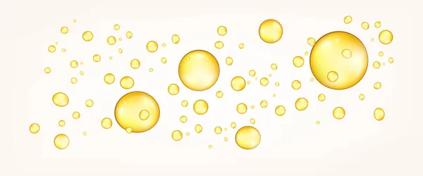 Bulles Huile Jaune Bio Gouttelettes Huile Poisson Bulles Vitamine Gouttelettes — Image vectorielle