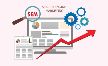düz modern tasarım öğeleri hakkında arama motoru process.tools, pazarlama, internet pazarlama arama. vektör çizim