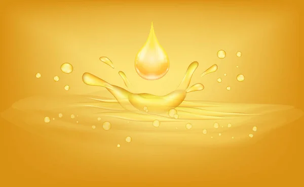 Gloden Oil Éclaboussure Huile Biologique Goutte Jaune Gouttelette Liquide Huile — Image vectorielle