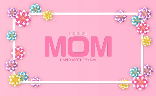 Mother Day Card Background Paper Cut Follower Vector — стоковый вектор