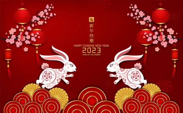 Gelukkig Chinees Nieuwjaar 2023 Jaar Van Het Konijn Charector Met — Stockvector