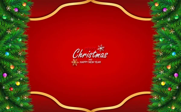 圣诞快乐 新年快乐 红色背景的圣诞装饰设计元素 横向圣诞海报 从上面观看的物体 — 图库矢量图片