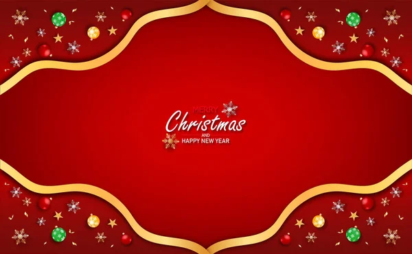 Рождеством Новым Годом Xmas Декоративные Элементы Дизайна Красном Фоне Горизонтальные — стоковый вектор