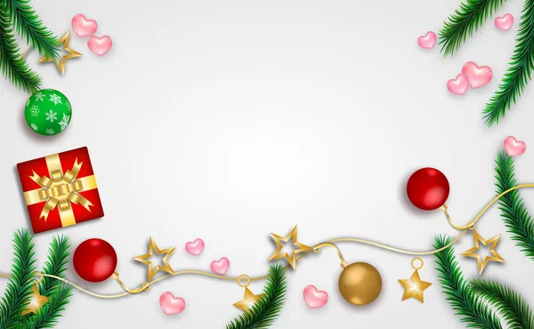 Баннер Новым Годом Золотые Красные Цвета Место Текста Рождественскими Шарами — стоковый вектор
