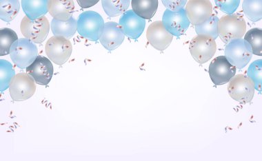 Blue and white balloon and ribbon for New Year, Christmas , Brithday on vector design.	