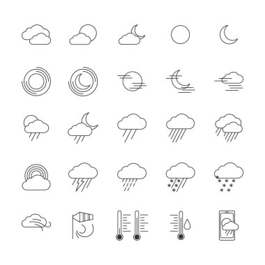 Beyaz arkaplanda ince çizgi simgeleri oluştur.