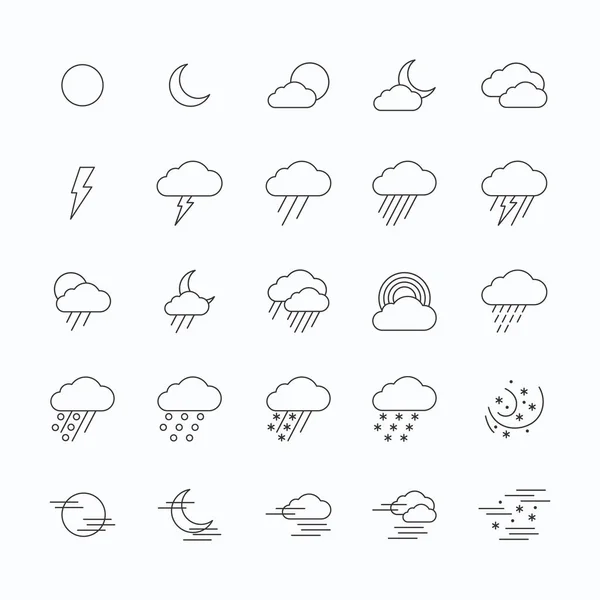 Weather Thin Line Icons White Background — Stock Vector