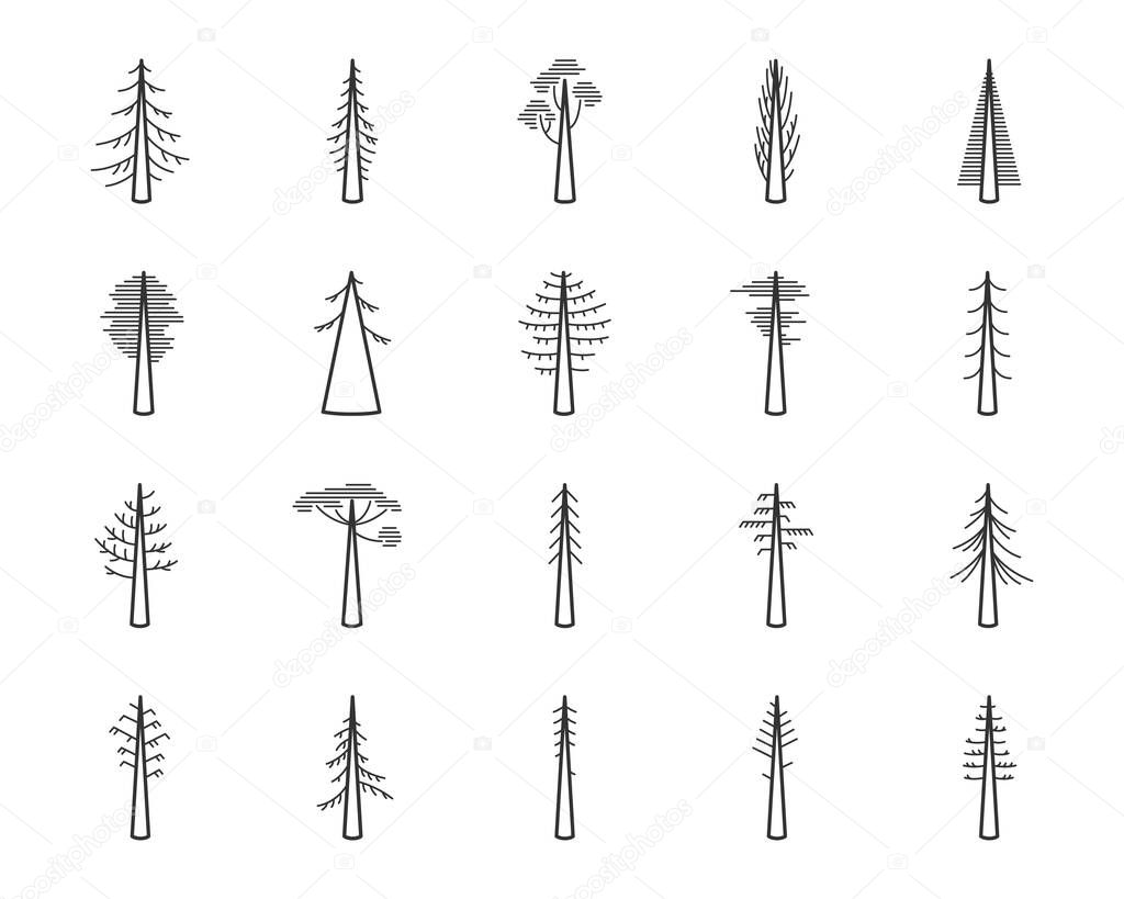 Simple set of coniferous trees related vector icons. Contains icons as araucaria, cedar, cypress, fir, pine and more. 256 x 256 Pixel Perfect scalable to 128 px, 64 px ect.