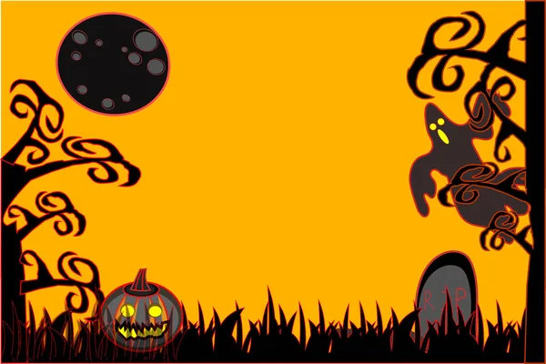 Halloween Silhouette Jack Lantern Ghost Tombstone Cross Moon Castle Black — 스톡 사진