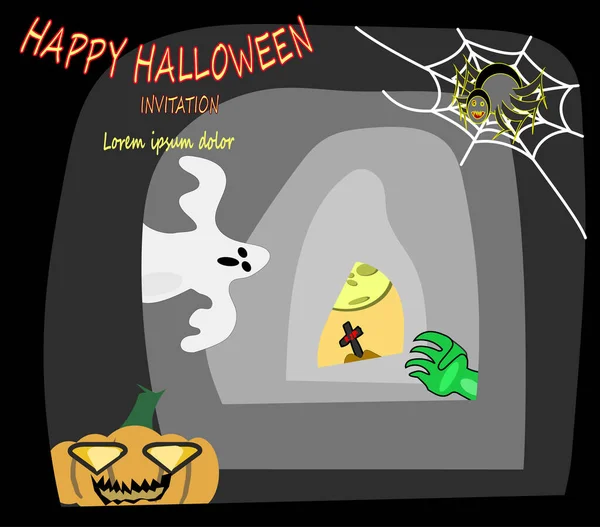 Halloween Grotta Fantasma Luna Ragno Artiglio Web Jack Lanterna — Foto Stock
