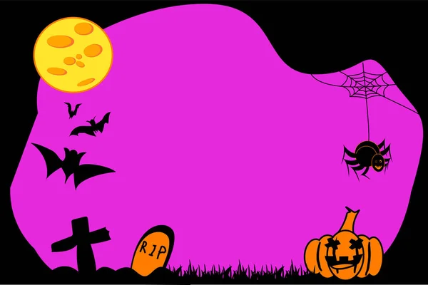Halloween Silhouette Ragno Web Pipistrello Pietra Tombale Croce Luna Pipistrello — Foto Stock