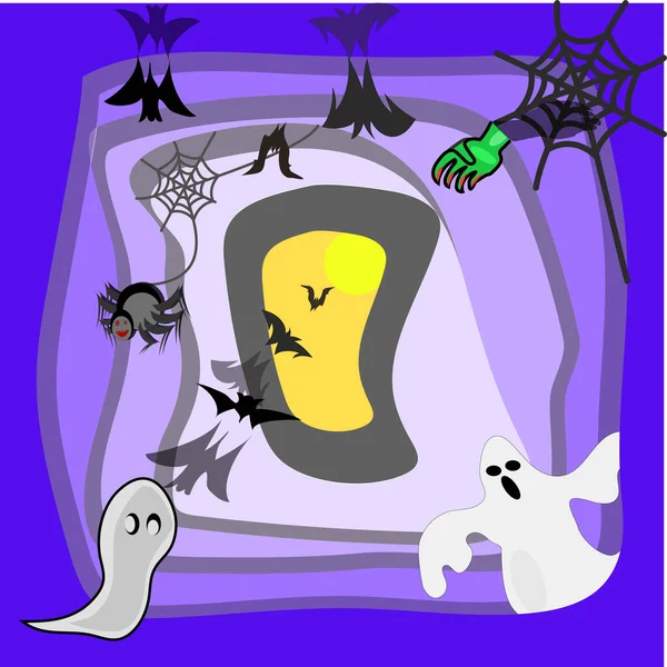 Halloween Frame Grot Van Geest Maan Spin Web Klauw Vleermuis — Stockfoto
