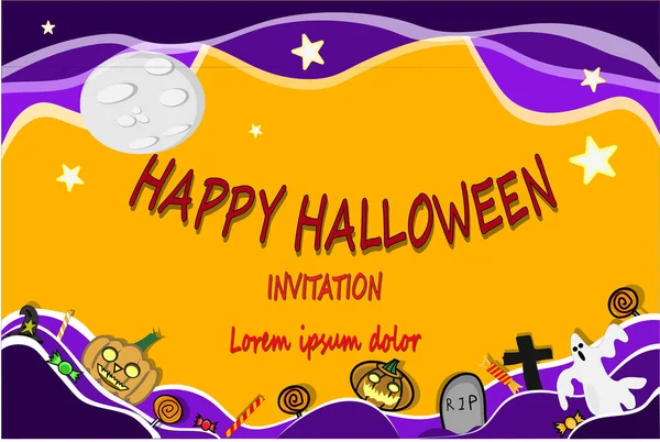 Feliz Fiesta Halloween Tarjeta Invitación Fondo Incluyen Luna Calabazas Ilustración —  Fotos de Stock