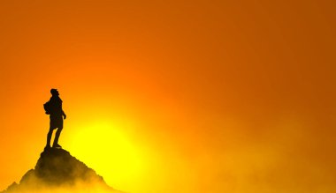 Siluet adam başarı konsepti için zirvede