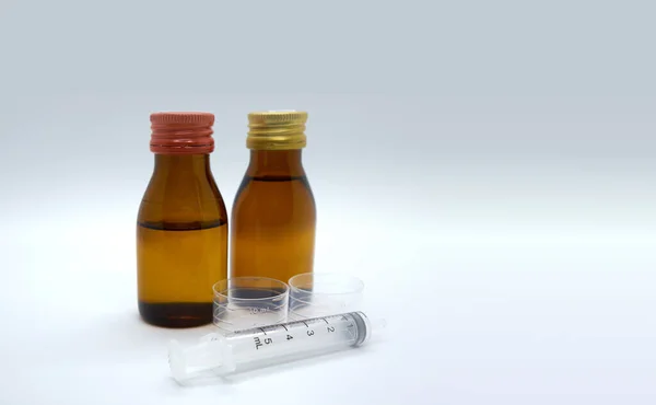Medicial Child Liquid Bottle Drug Kid Illness Isolate White — Stock Photo, Image