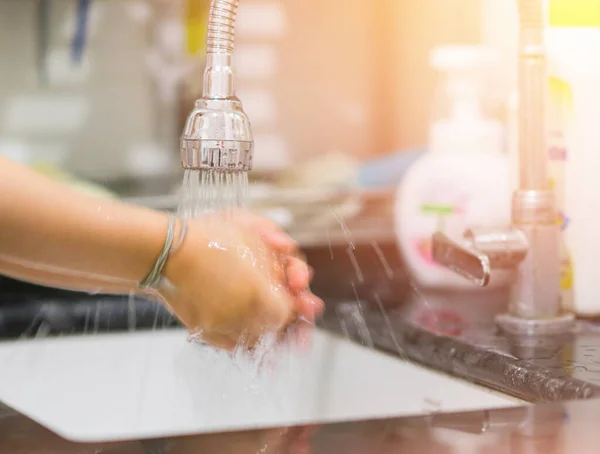 Washing Hand Hygiene Clean Sink Show Selective Focus Show Motion — Stock Photo, Image