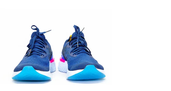 Pares Zapatillas Deportivas Azules Para Correr Sobre Fondo Blanco —  Fotos de Stock