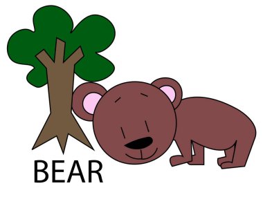 Çizgi filmdeki ayı ve ağaç izole edilmiş.