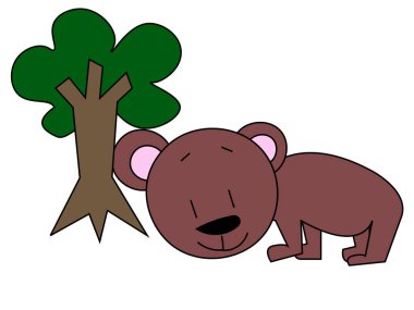 Çizgi filmdeki ayı ve ağaç izole edilmiş.