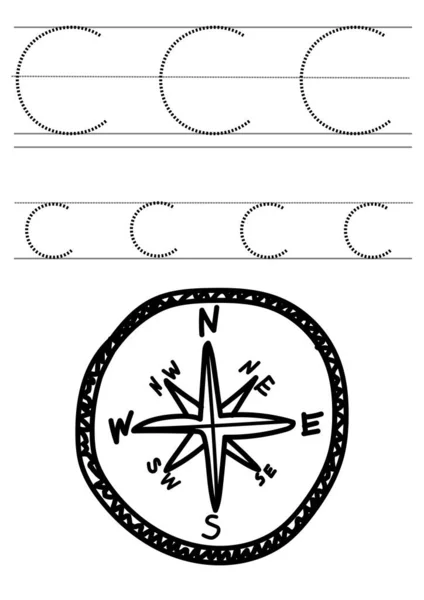 Kompas Alfabet Voor Sporenoefening Voor Kind Met Illustratie — Stockfoto