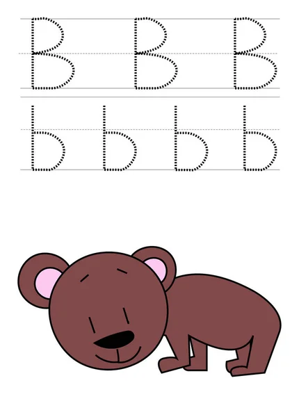 Medve Ábécé Nyomkövetési Gyakorlat Gyerek Illusztráció — Stock Fotó