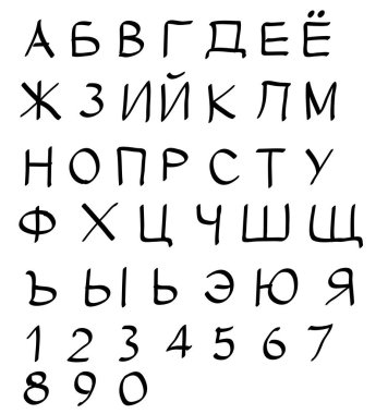 Rus alfabesi ve el yazısıyla numaralar.