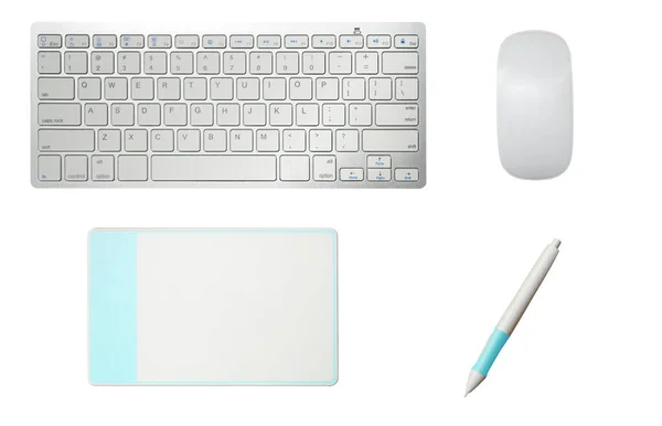 graphic tablet pen mouse and keyboard siolated on white top vie