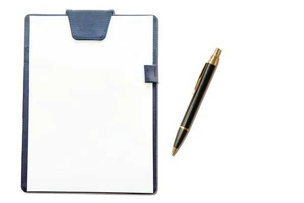 blank paper pad or folder with pen for sign