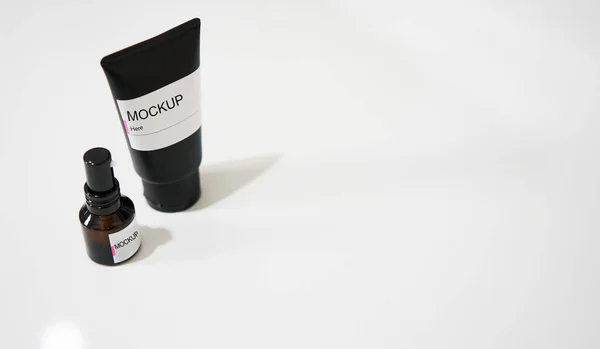 Black Cosmetic Mockup Cream Tube Bottle White Label — Stock Photo, Image