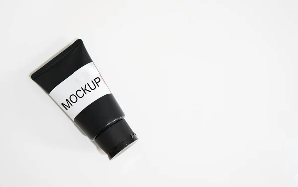 Black Cosmetic Mockup Cream Tube White Label — Stock Photo, Image