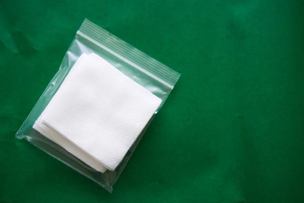 Emballage Gaze Stérile Dans Sac Fermeture Glissière Plastique Pour Concept — Photo