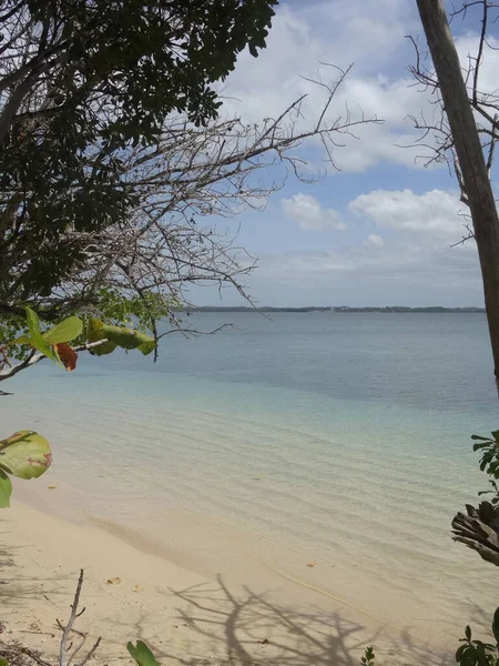 Vit Sandstrand Och Det Turkosa Havet Den Blå Himlen — Stockfoto