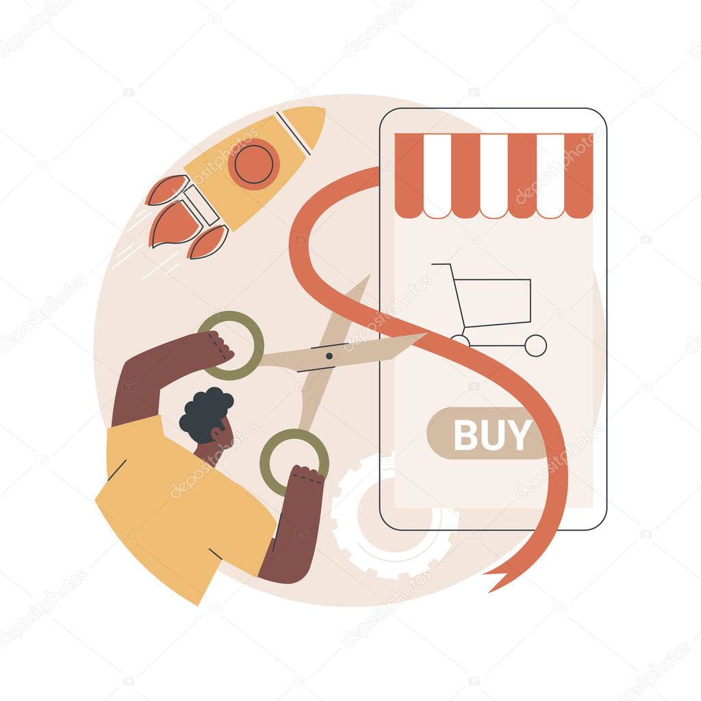 Start and launch your online store abstract concept vector illustration.