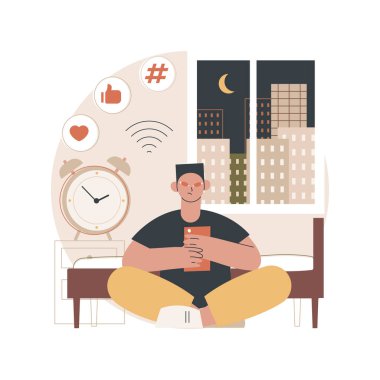Akıllı telefon bağımlılığı soyut konsept vektör çizimi.