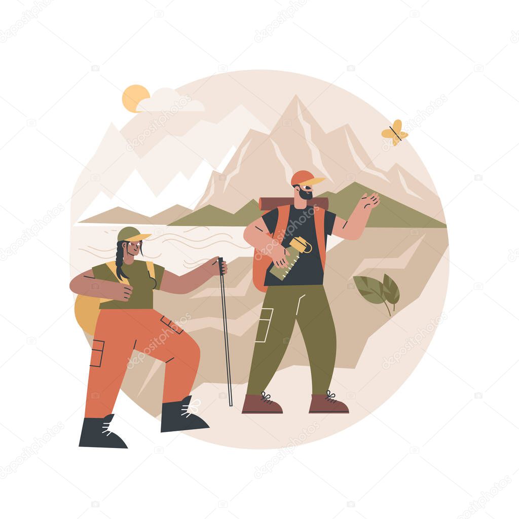 Summer hiking abstract concept vector illustration.