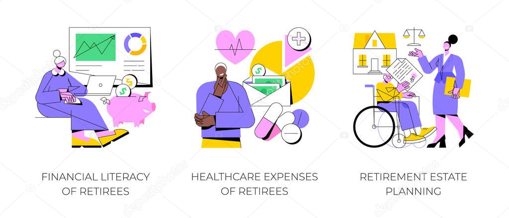 Retiree budget plan abstract concept vector illustrations.