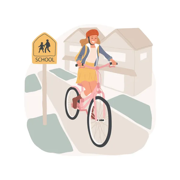 Megy az iskolába kerékpár elszigetelt rajzfilm vektor illusztrációk. — Stock Vector
