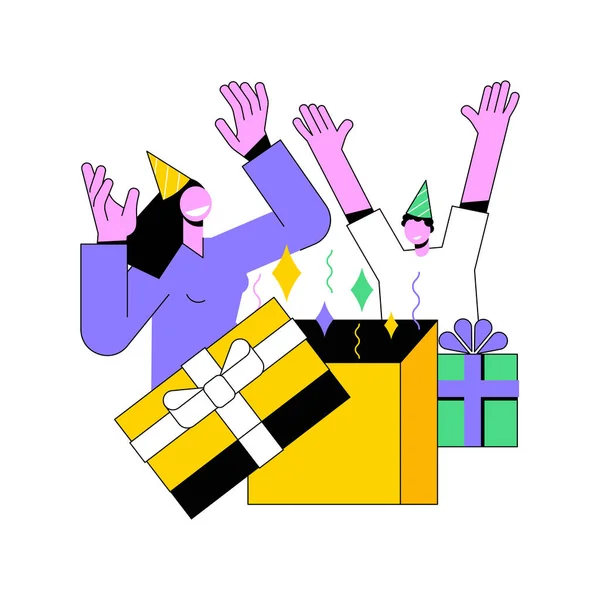 Cadeauopening partij abstract concept vector illustratie. — Stockvector