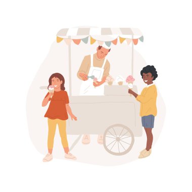 Ice Cream stall isolated cartoon vector illustrations.