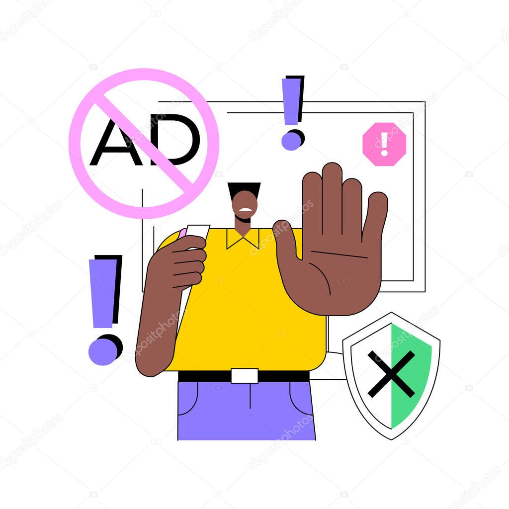 Ad blocking software abstract concept vector illustration.