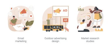 Ürün pazarlama kampanyası soyut konsept vektör çizimleri.