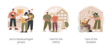 Savunmasız insanlara soyut konsept vektör çizimlerine yardım et.