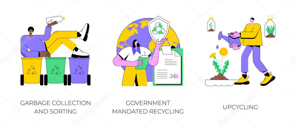 Waste disposal and reuse abstract concept vector illustrations.
