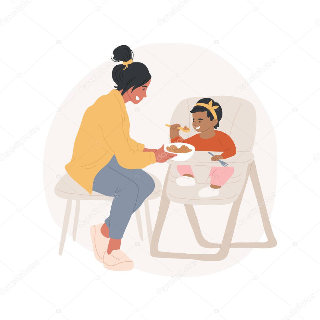 Using a fork and a spoon isolated cartoon vector illustration Learning to eat, self-care personal skills, early education in child care, kindergarten, child holding spoon vector cartoon.